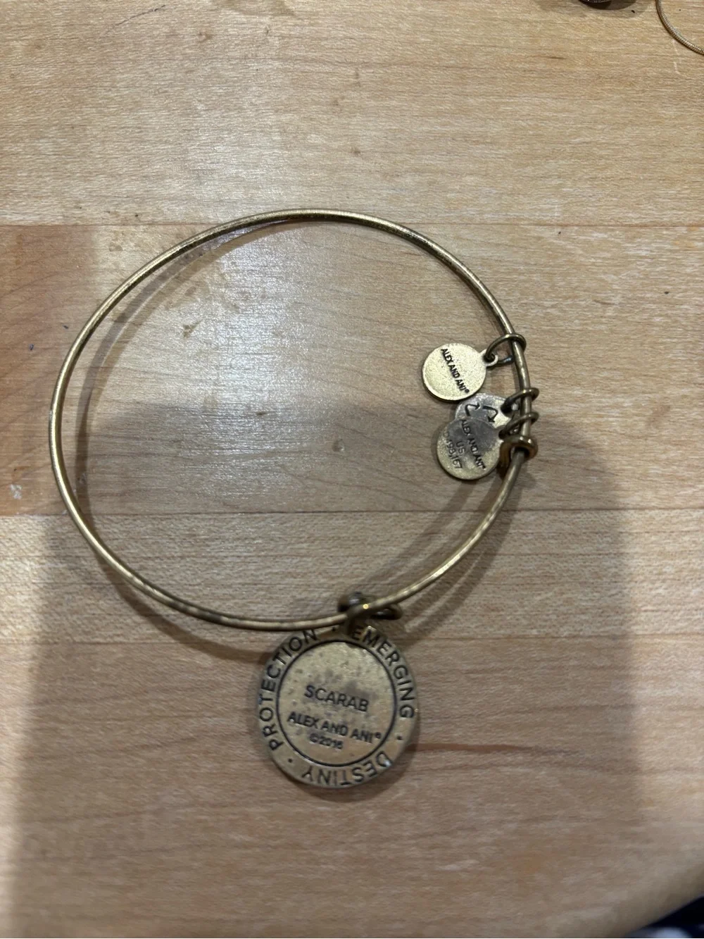 Alex and Ani Antique Gold Scarab Charm Bangle with Amber Accents